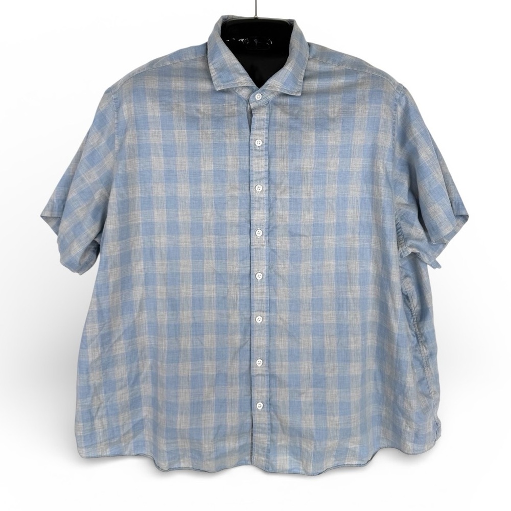 Proper Cloth 4XL Blue Plaid Short Sleeve Button Down Shirt Custom Big & Tall